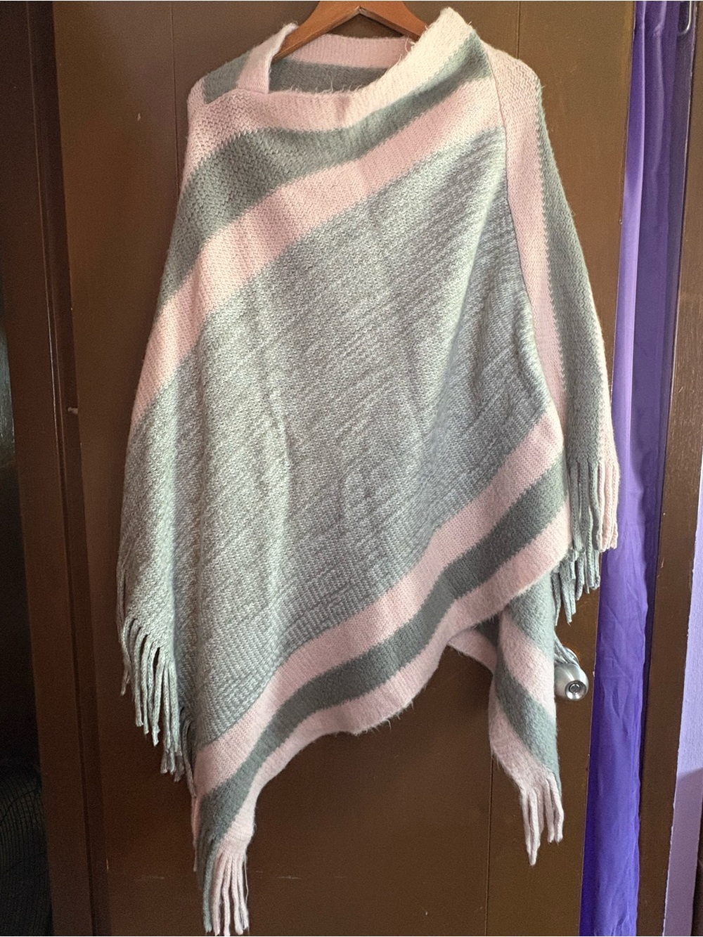 Soft Striped Poncho Sweater in Pink and Gray